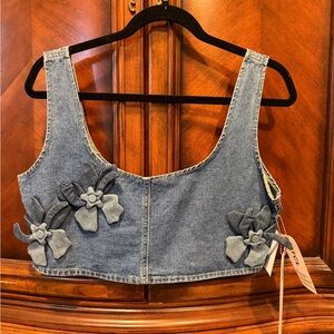 NEW! PTCL Denim Floral Appliqué Crop Top size small